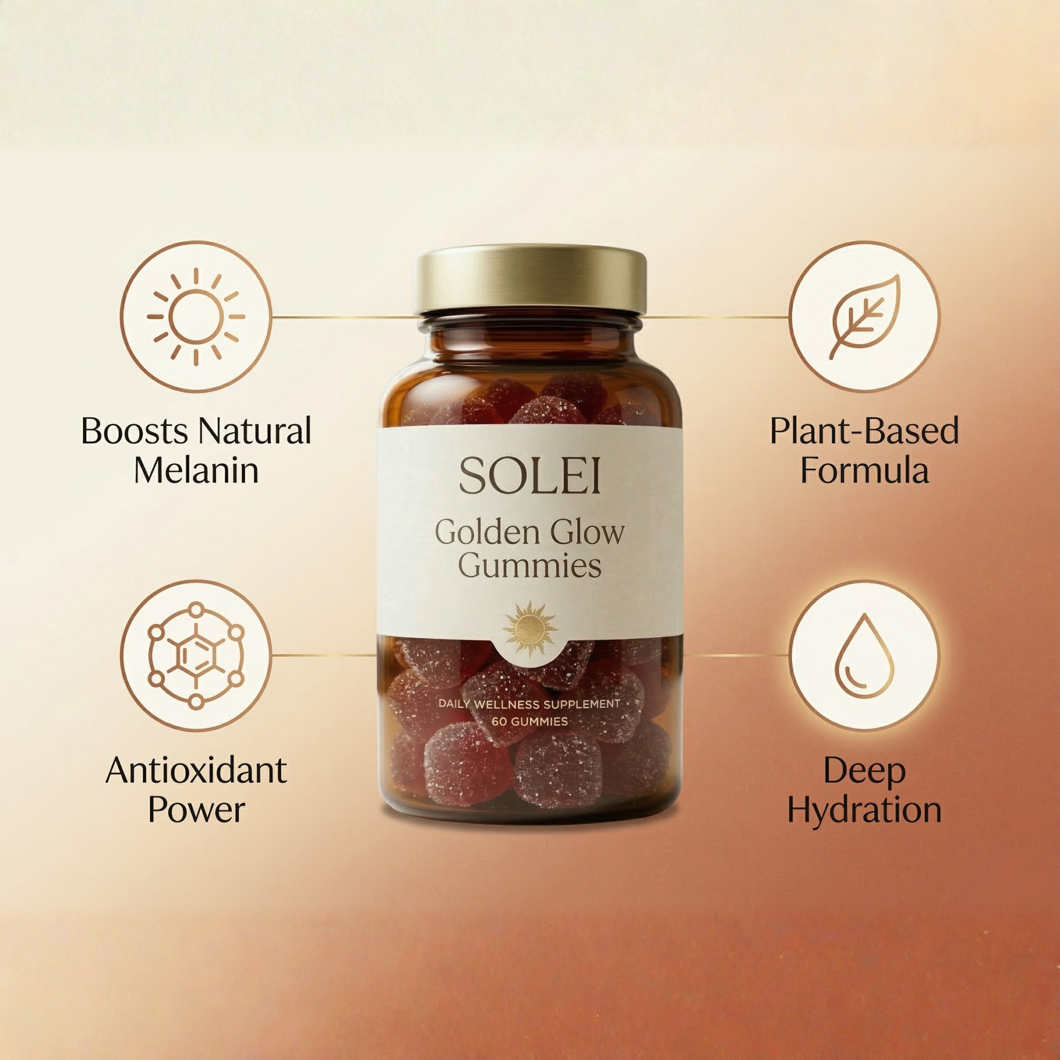 Solei Golden Glow Gummies | Natural Tanning Supplement | 60 Gummies